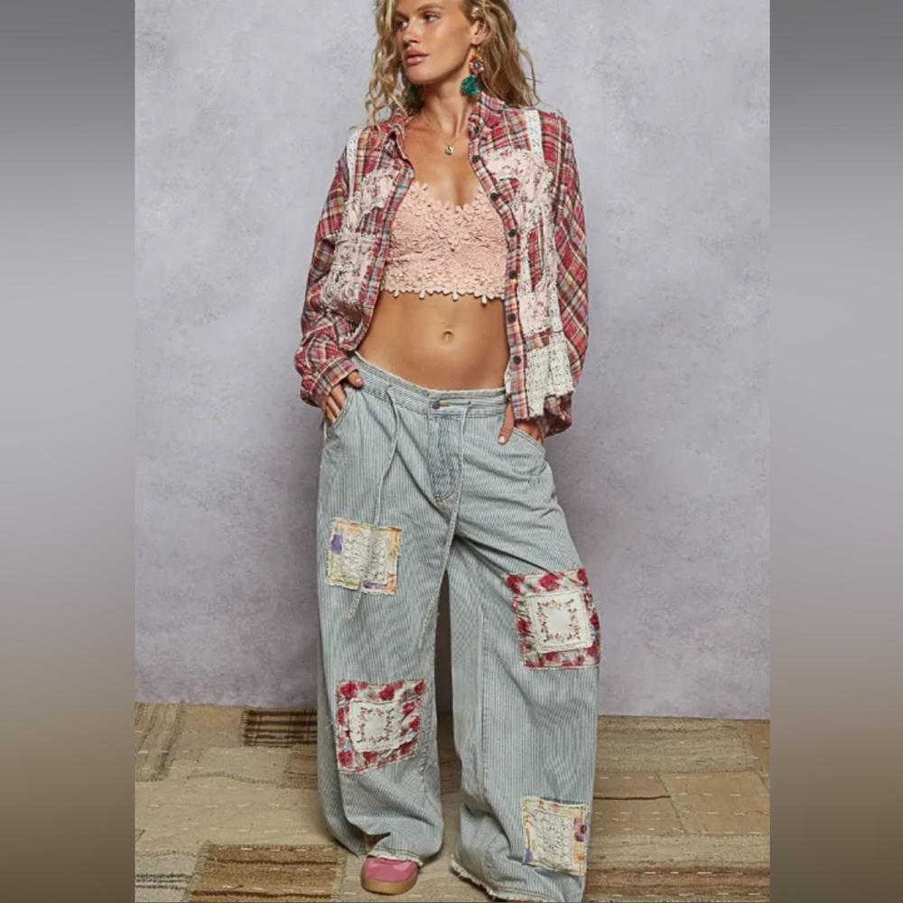 POL Blue Patchwork wide leg Jeans - Picture 3 of 7